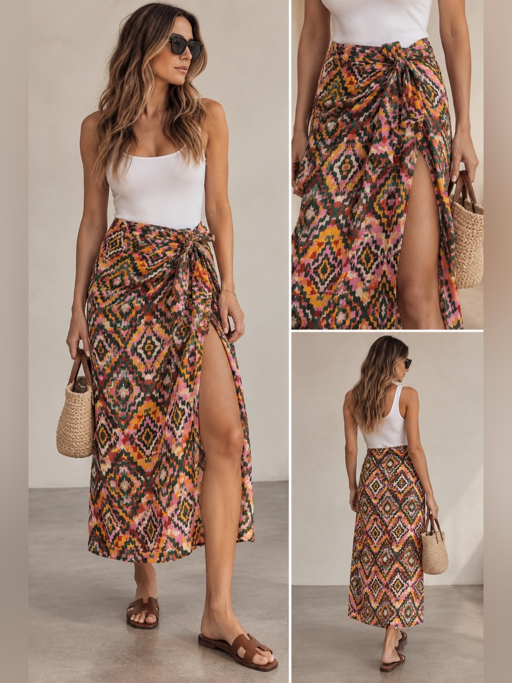 Zara Pink Green Yellow Geometric Swim Sarong